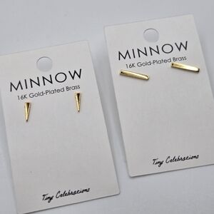 Gold Bar Rod Triangle Industrial Studs Earrings BUNDLE NWT Gold Plate Sterling